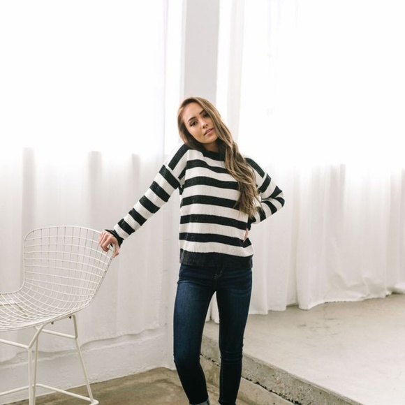 Jailbreak Stripes Chenille Sweater In Black + Whit - Picture 2 of 3